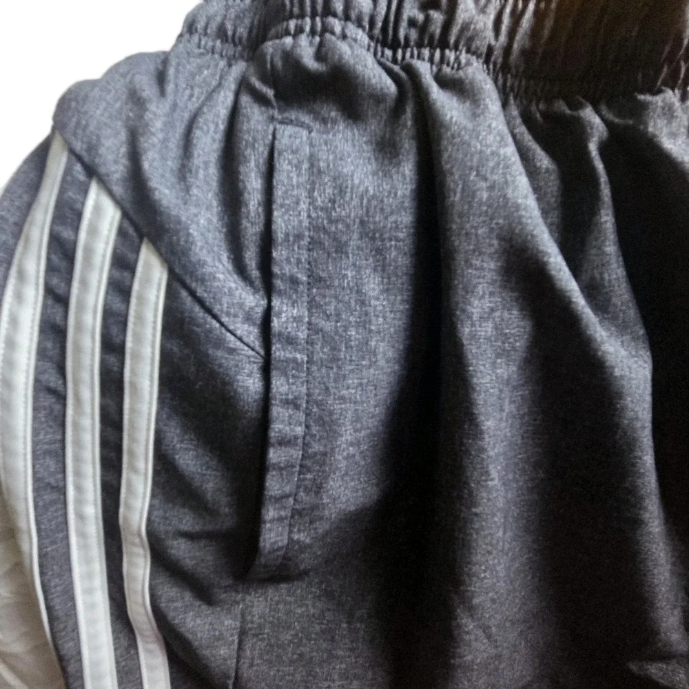 Adidas‎ Men's Large Gray 3 Stripe Athletic Basketball Shorts Elastic Waist...